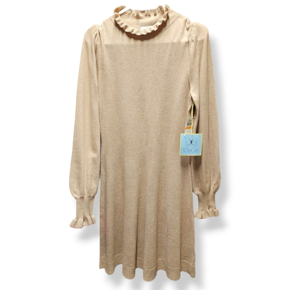 NEW CeCe's Heather Latte Long Sleeve Knee Length Sweater Dress size Small - Picture 3 of 10